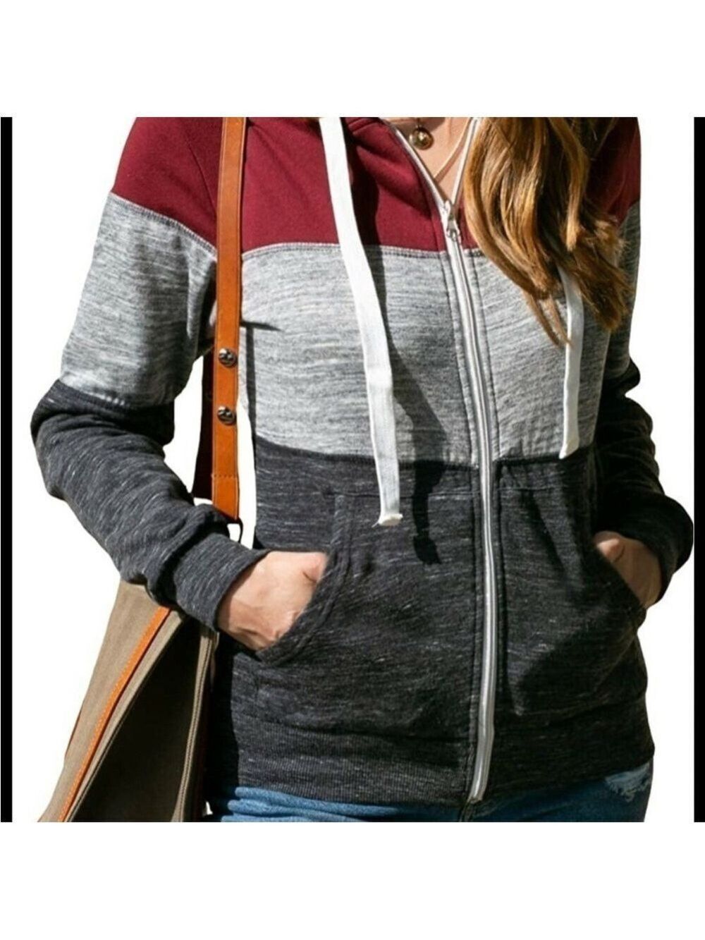 Women’s Colorblock Zip-Up Hoodie NWT – Medium Doublju